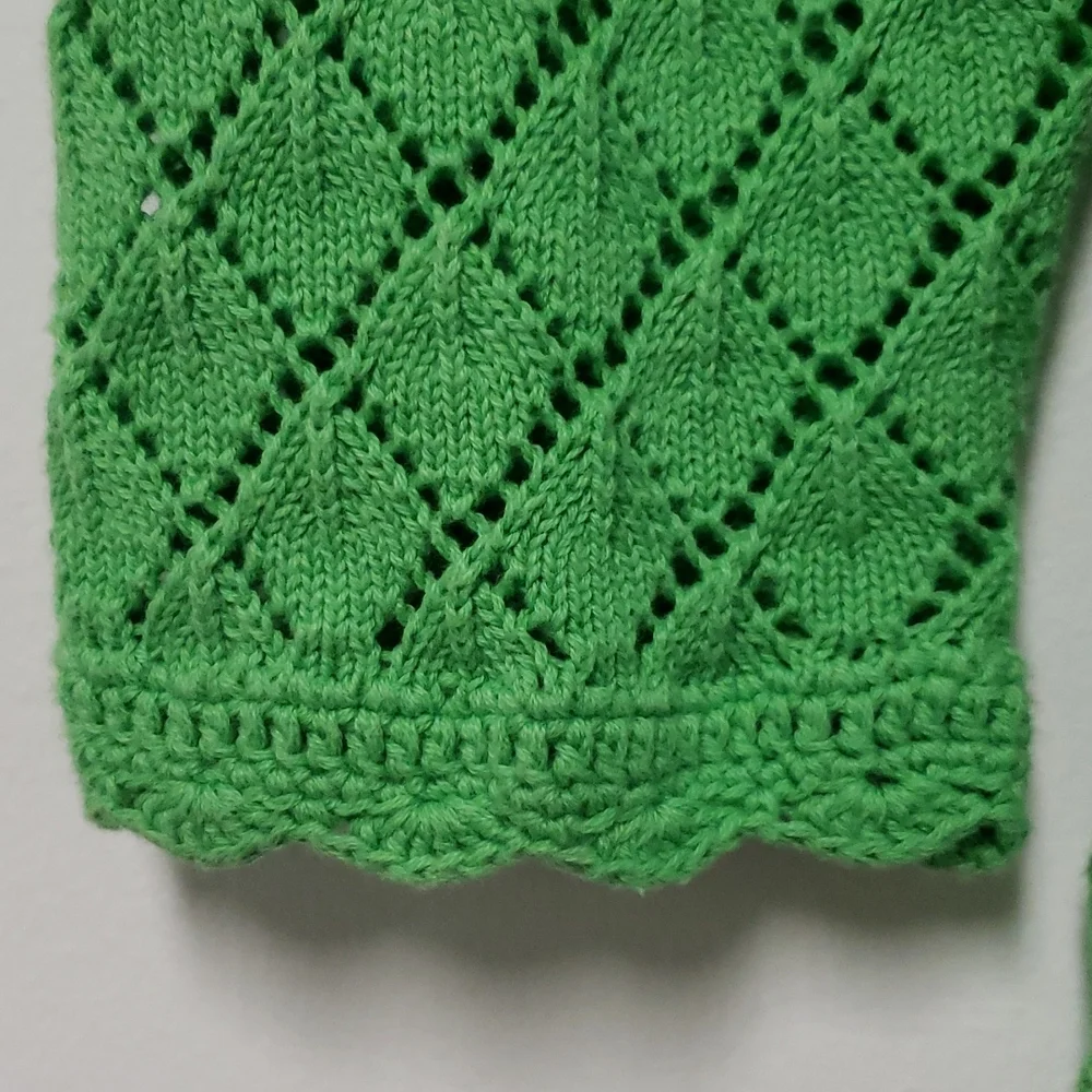 Vintage Open-knit Pointelle Green Cardigan Sweater‎ Size Small-Medium